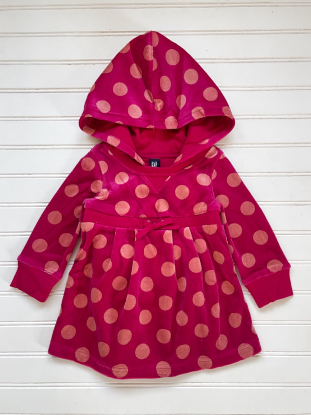 GAP NWOT Colorful Fuchsia & Melon Polka Dot Velour Hooded Dress w/ Bloomers
